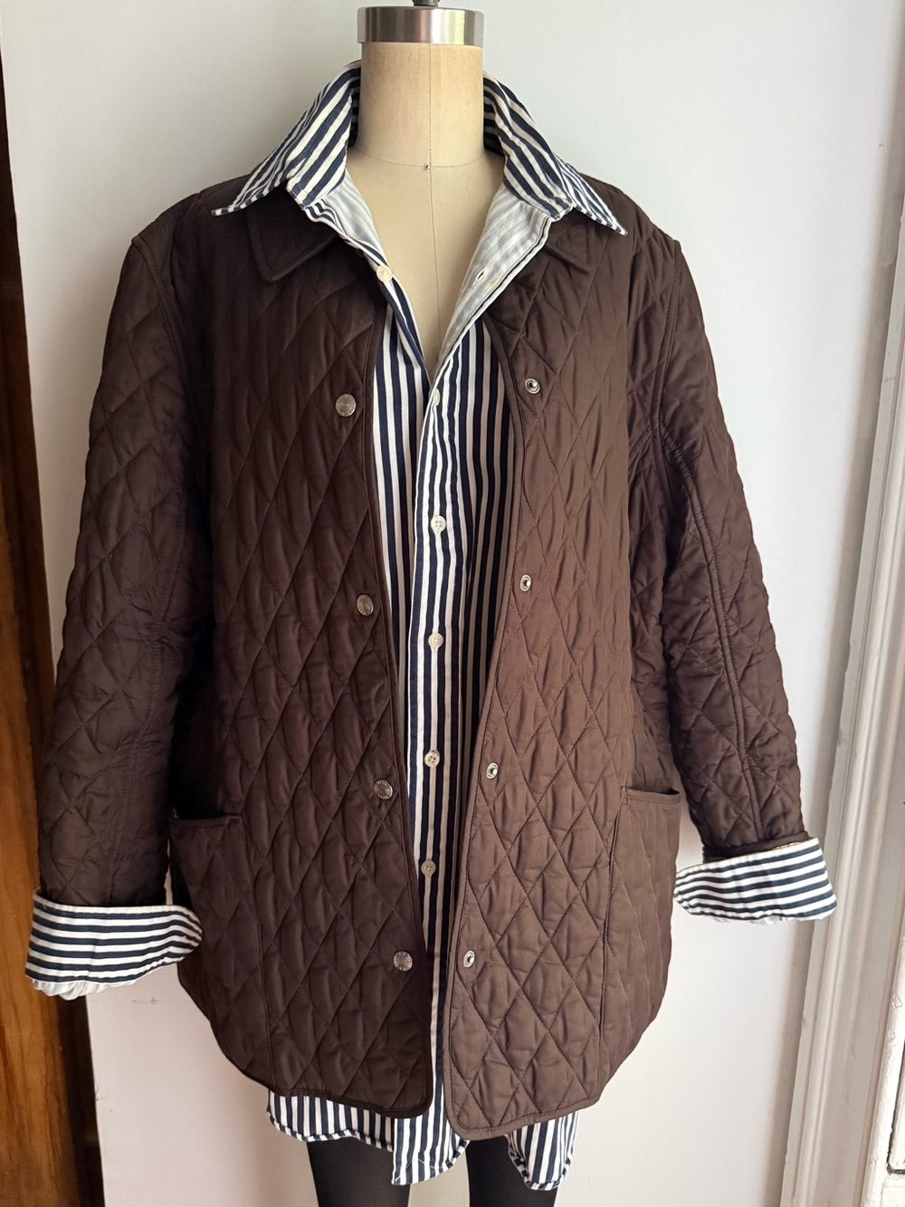 L.L.Bean Brown Quilted Barn Jacket | Plaid Lined Heritage Chore Coat | XL